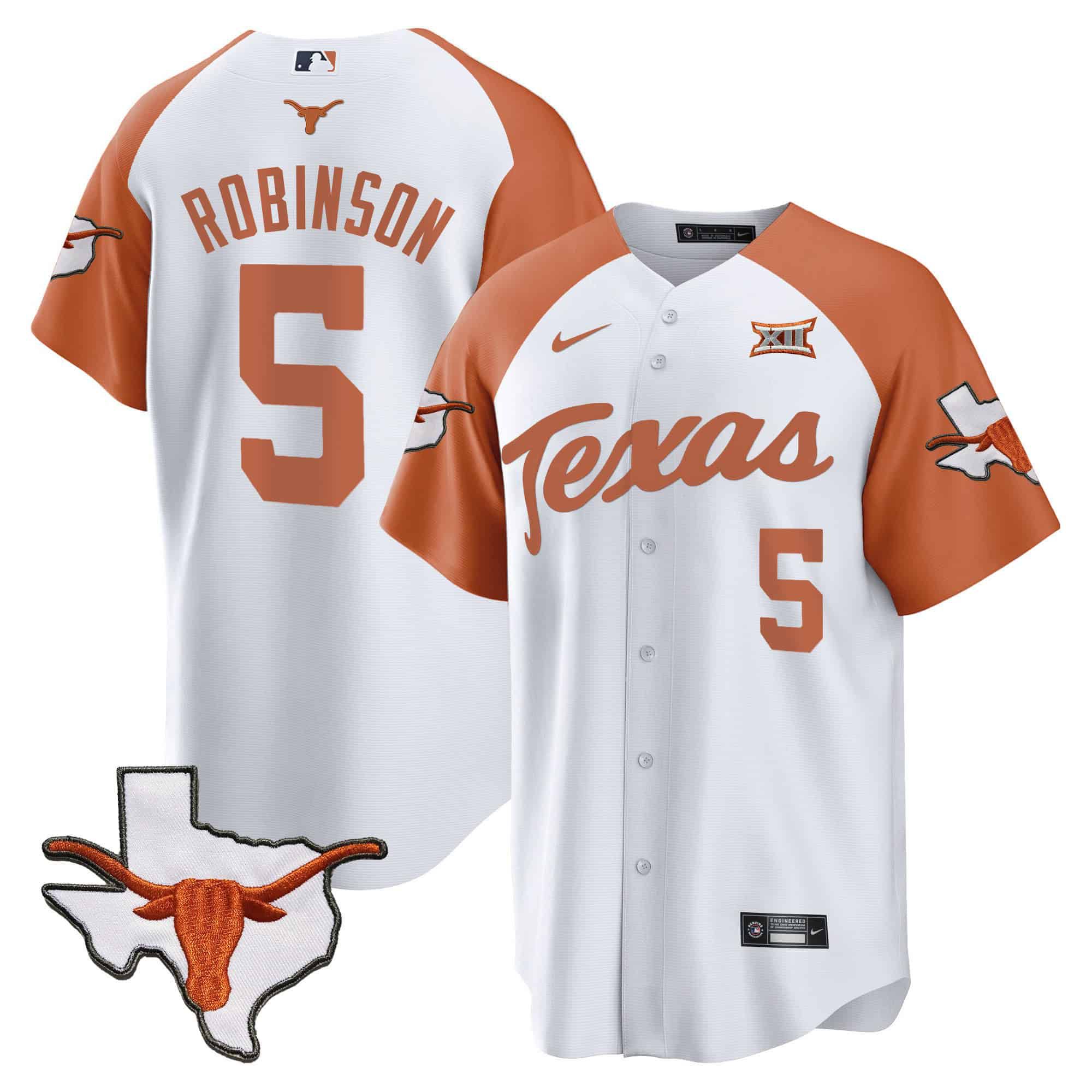 Men Texas Longhorns 5 Robinson White 2024 Baseball NCAA Jersey style 2
